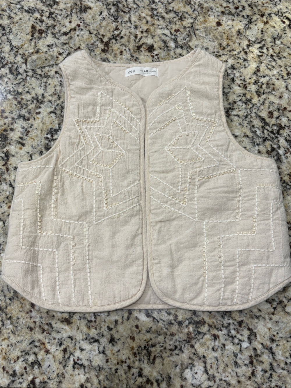 Kids Zara Cream Embroidered Quilted Vest 0255